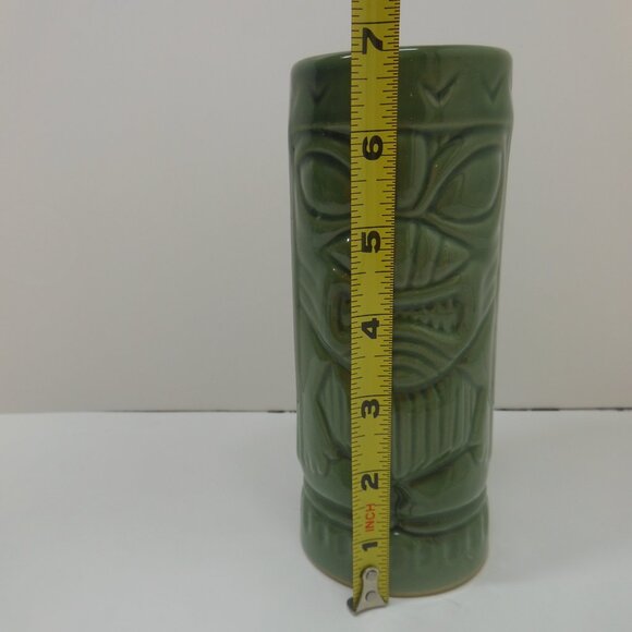 Vtg Tiki Hawaiian Cup Vase Ceramic Mug Green Double Sided Sang Kung B Decor - Picture 7 of 11
